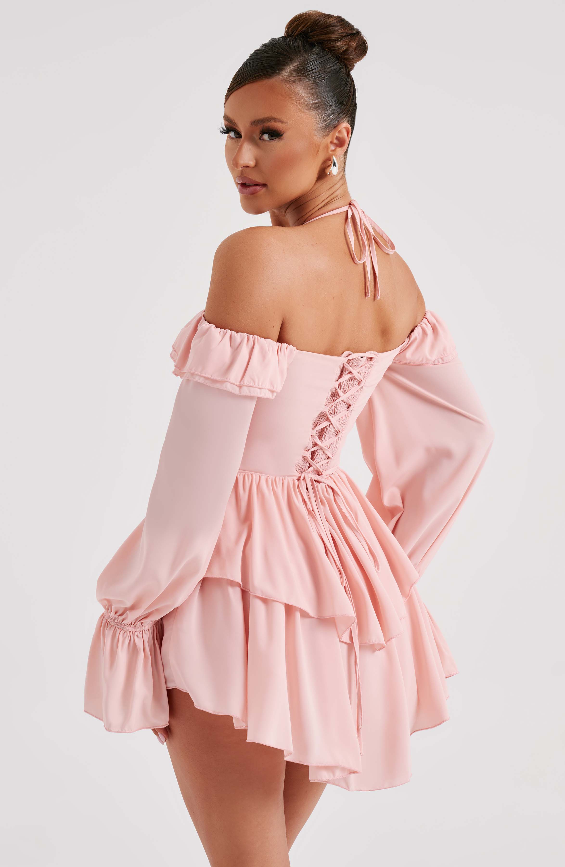 LYON OFF SHOULDER RUFFLE MINI DRESS - Pink