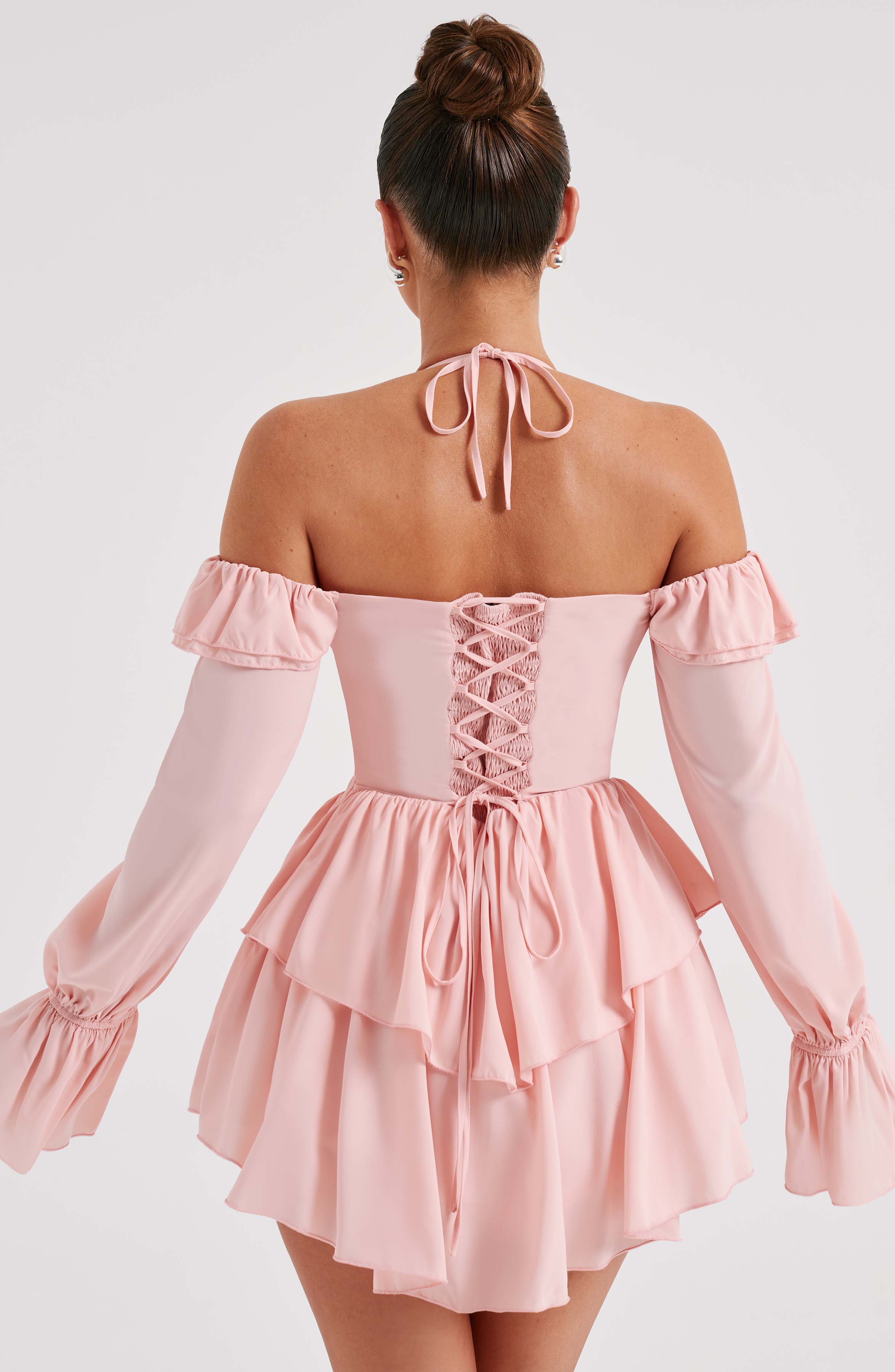 LYON OFF SHOULDER RUFFLE MINI DRESS - Pink