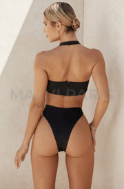 SAVANNAH  CROSSOVER HALTER ONE PIECE SWIMSUIT - Black - MALVI PARIS