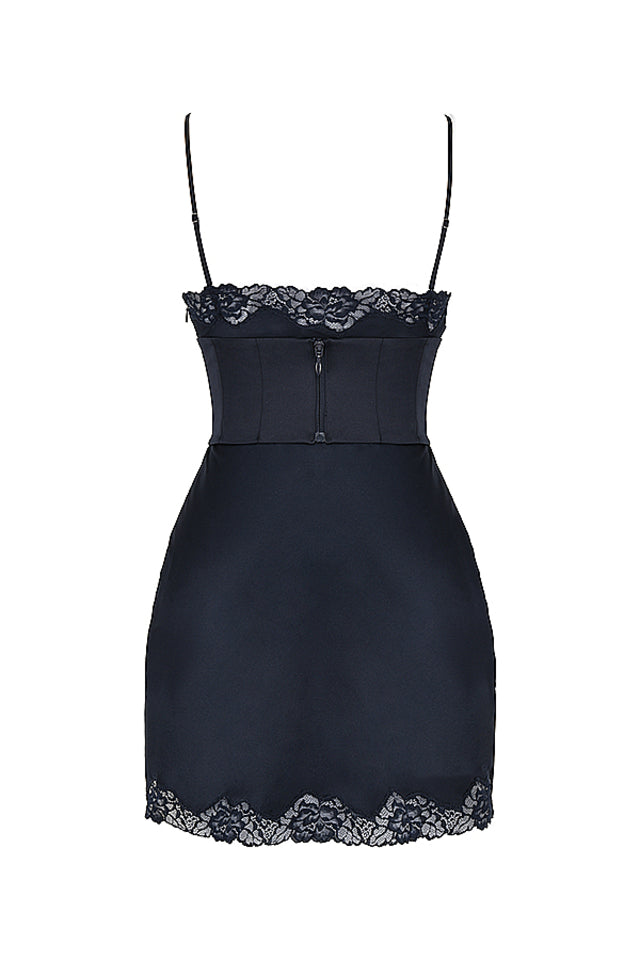 SORAYA NAVY SATIN SLIP MINI DRESS - Black