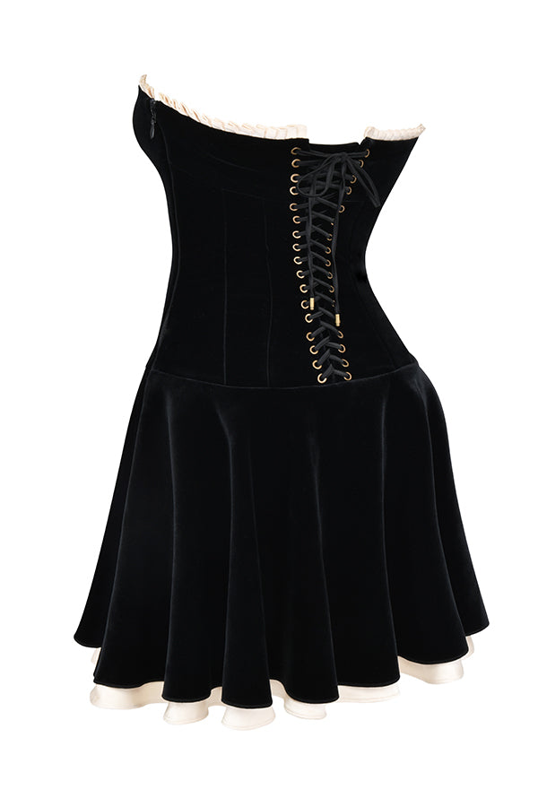 MARILLA BLACK VELVET STRAPLESS DRESS  - Black