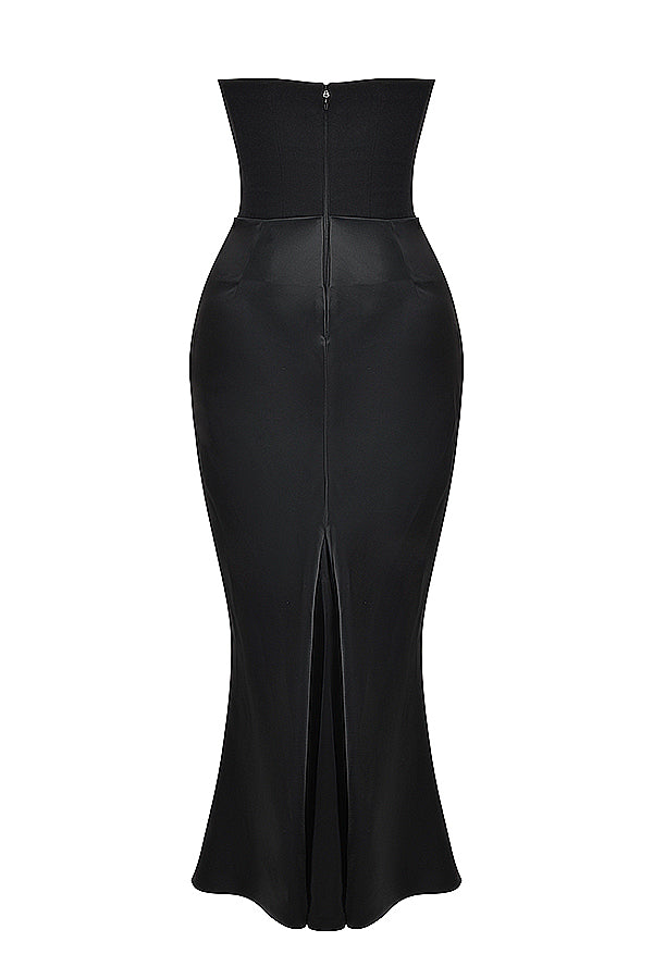 PERSEPHONE BLACK STRAPLESS CORSET MAXI  DRESS  - Black