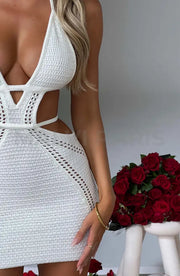 Selini Crochet Knit Cut Out Mini Dress - White Dress