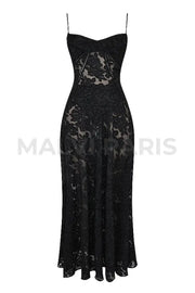 Seren Black Floral Lace Back Maxi Dress - Black