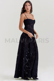 Seren Black Floral Lace Back Maxi Dress - Black