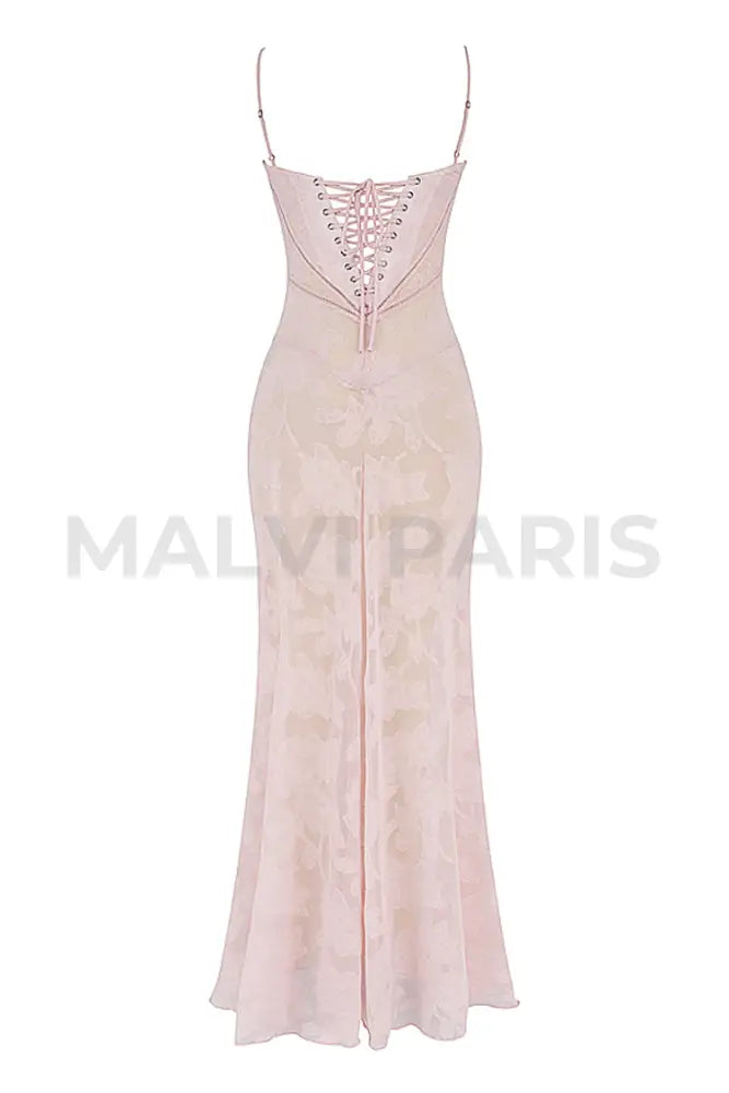 Seren Soft Pink Floral Lace Back Maxi Dress - Pink