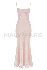 Seren Soft Pink Floral Lace Back Maxi Dress - Pink