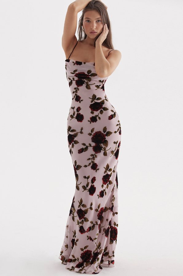 SERENA PINK DEVORE FLORAL MAXI DRESS - Light Pink