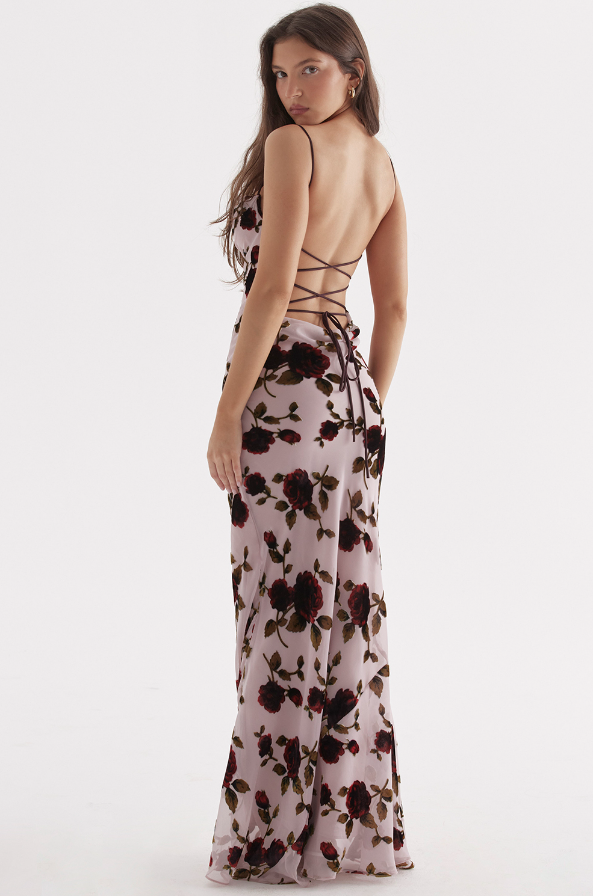 SERENA PINK DEVORE FLORAL MAXI DRESS - Light Pink