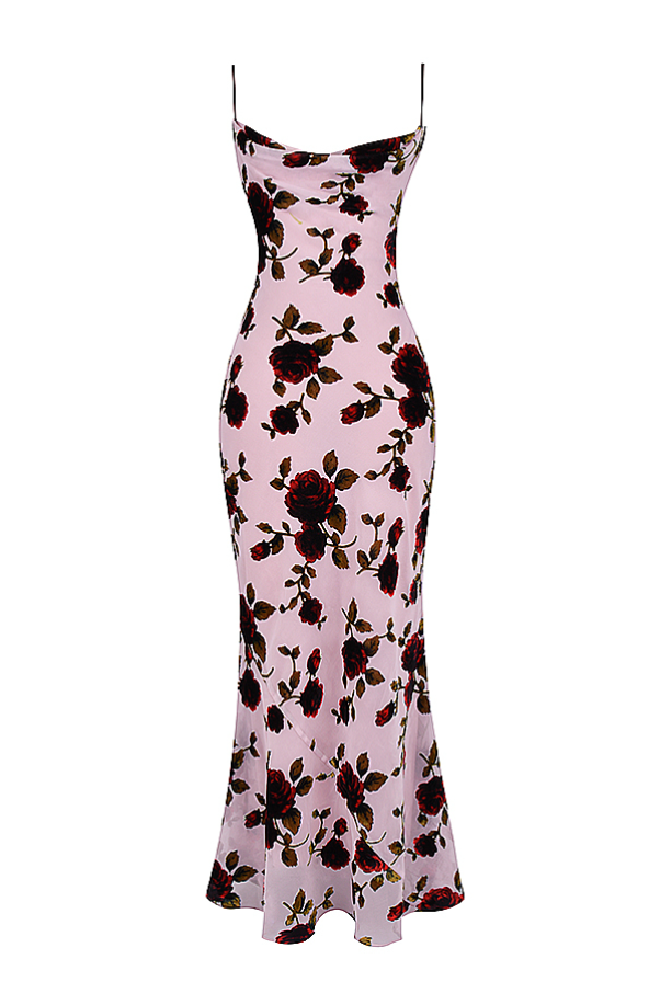 Serena Pink Devore Floral Maxi Dress - Light Pink Dresses