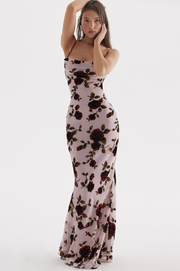 Serena Pink Devore Floral Maxi Dress - Light Pink Dresses