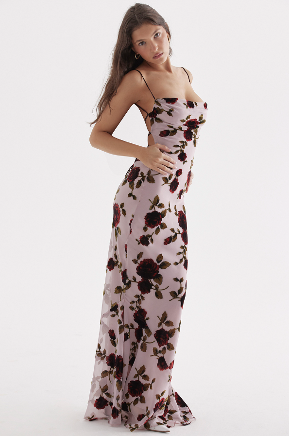 SERENA PINK DEVORE FLORAL MAXI DRESS - Light Pink