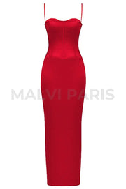 Shani Red Satin Corset Maxi Dress - Red Party Dress