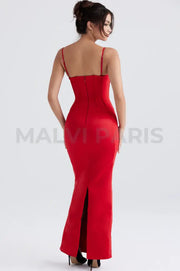 Shani Red Satin Corset Maxi Dress - Red Party Dress