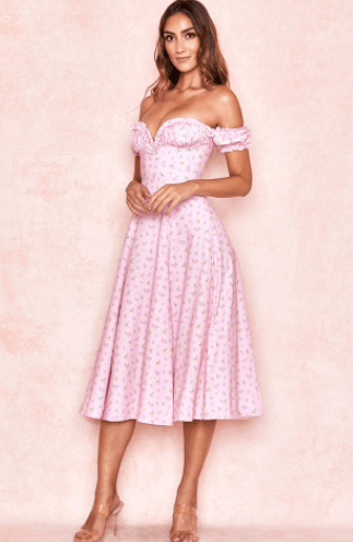 Sia Floral Off Shoulder Long Dress- Pink