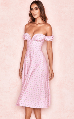 Sia Floral Off Shoulder Long Dress- Pink