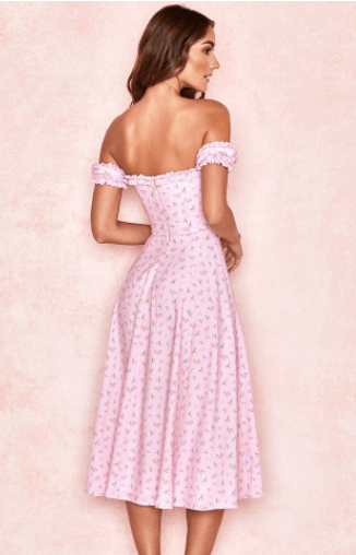 Sia Floral Off Shoulder Long Dress- Pink