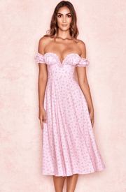 Sia Floral Off Shoulder Long Dress- Pink - MALVI PARIS