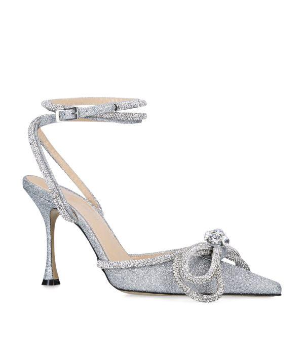 LUNA Midnight Glitter Silver Wrap Around Diamant Bow High Heels - Silver - MALVI PARIS