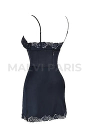 Soraya Navy Satin Slip Mini Dress - Black Dresses