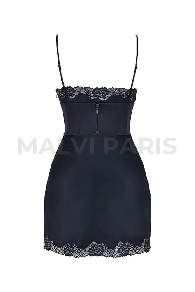 Soraya Navy Satin Slip Mini Dress - Black Dresses