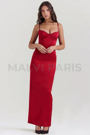 Stefania Ruby Corset Maxi Dress - Red