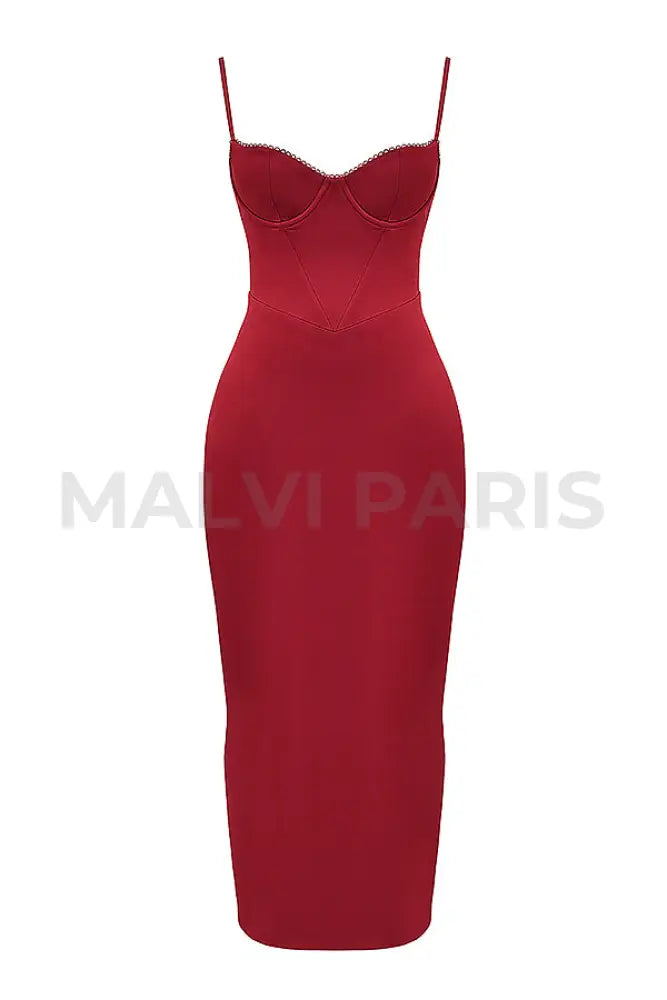 Stefania Ruby Corset Maxi Dress - Red