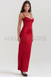 Stefania Ruby Corset Maxi Dress - Red