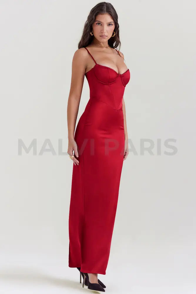 Stefania Ruby Corset Maxi Dress - Red