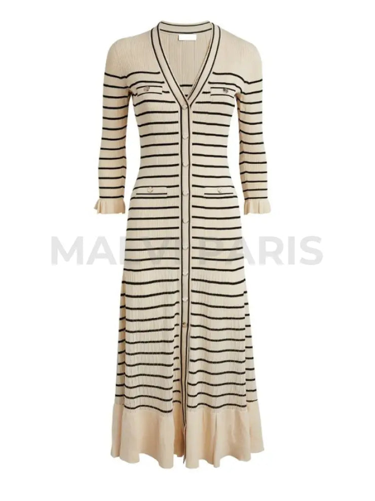 Striped Midi Dress - Beige Dresses