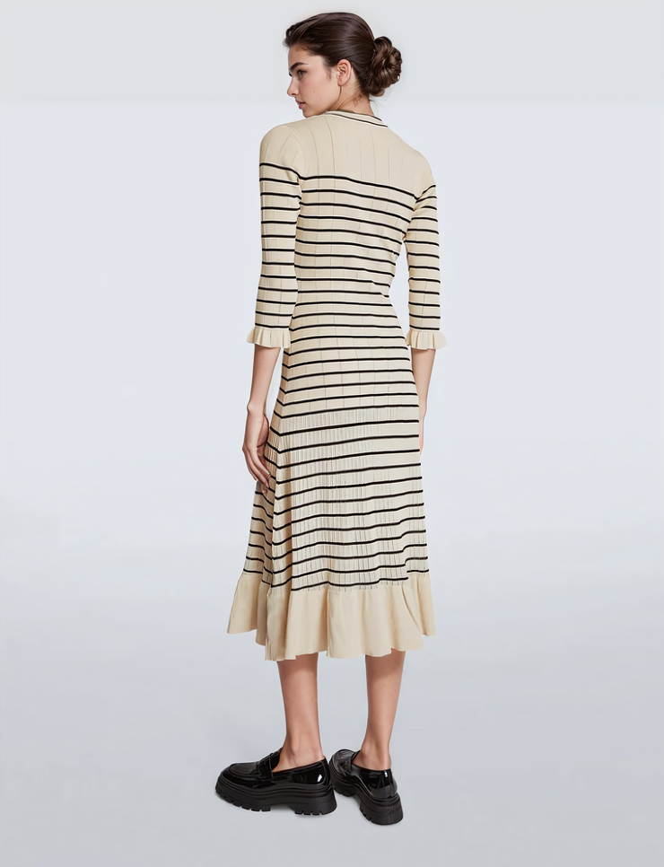Striped Midi Dress - Beige