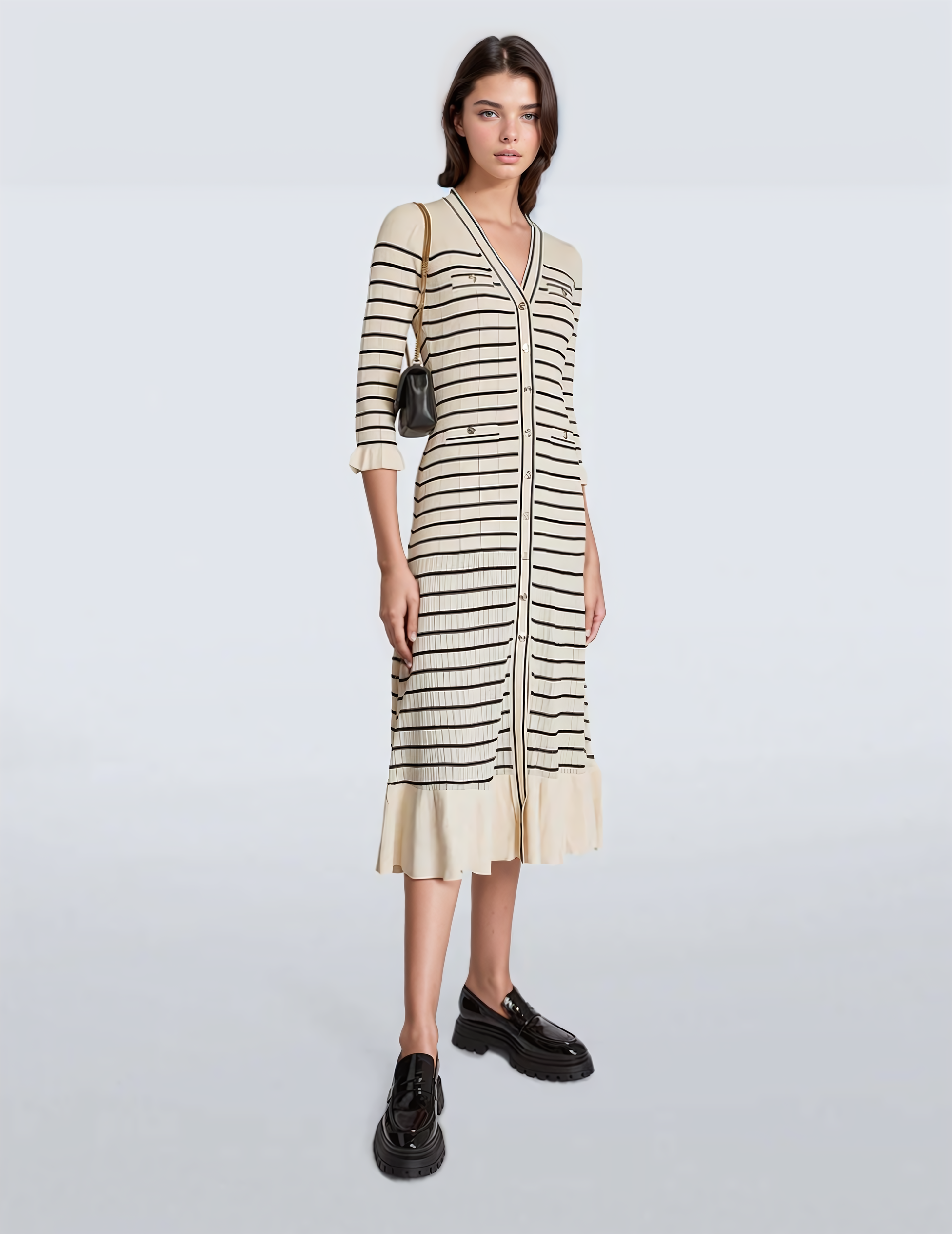 Striped Midi Dress - Beige