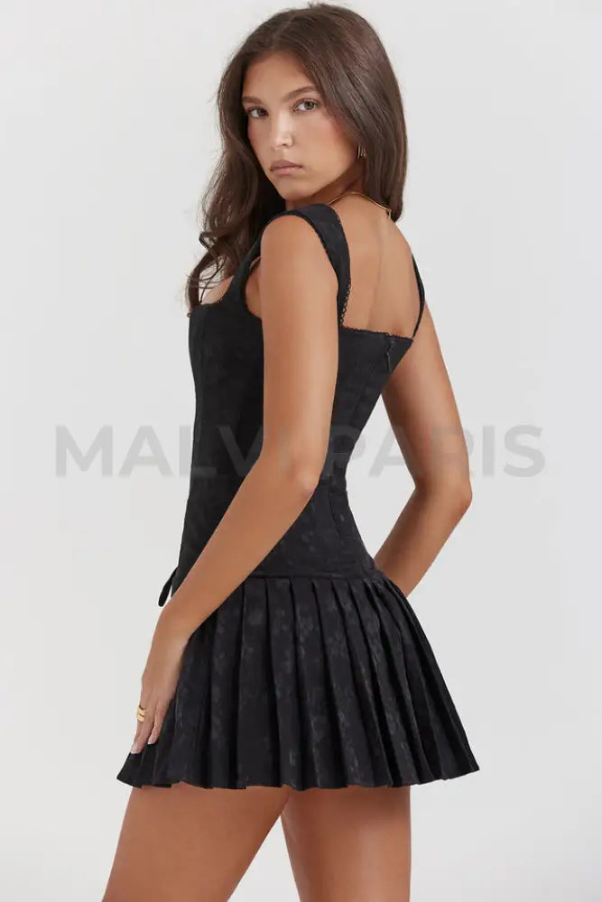 Talia Black Pleated Mini Dress - Black Dresses