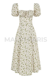 Tallulah Garden Print Puff Sleeve Midi Sundress. - White