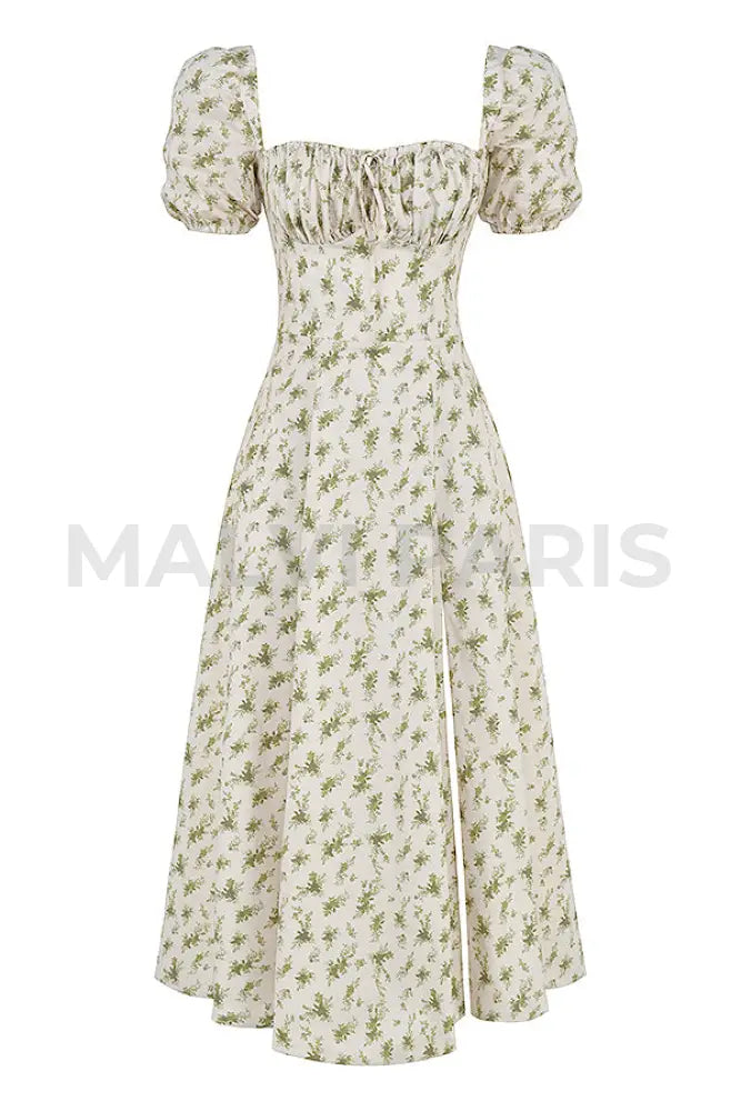 Tallulah Garden Print Puff Sleeve Midi Sundress. - White