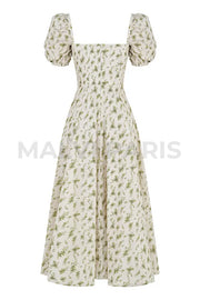 Tallulah Garden Print Puff Sleeve Midi Sundress. - White