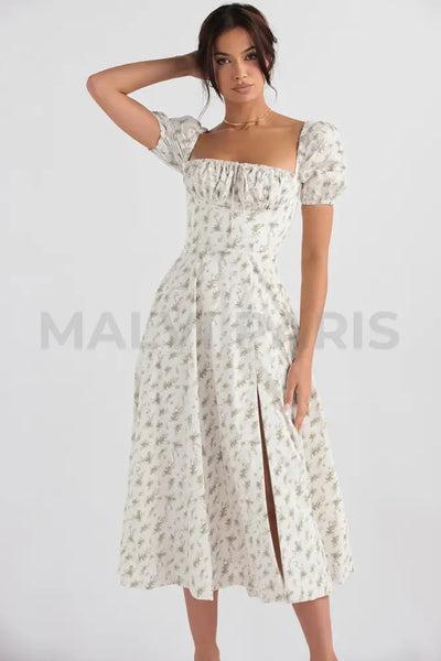 Tallulah Garden Print Puff Sleeve Midi Sundress. - White