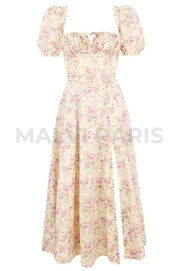 TALLULAH LEMON FLORAL PUFF SLEEVE MIDI SUNDRESS - Yellow - MALVI PARIS