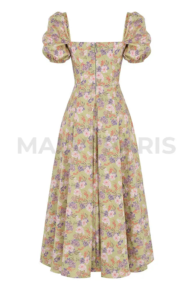 Tallulah Peony Print Floral Puff Sleeve Maxi / Midi Dress - Beige Dresses