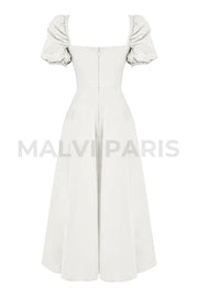 Tallulah White Puff Sleeve Midi Dress - White