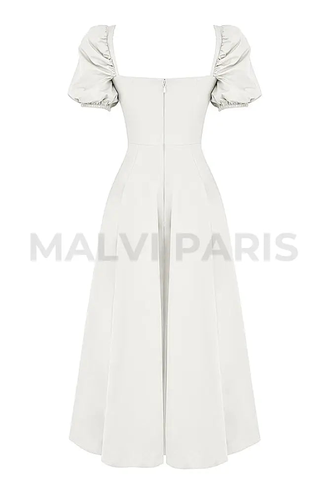 Tallulah White Puff Sleeve Midi Dress - White