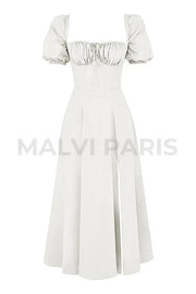 Tallulah White Puff Sleeve Midi Dress - White