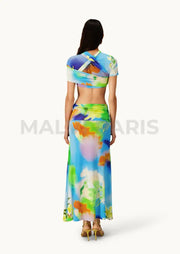 Tani Set Lilies Mermaid Colourful Print Maxi Dress - Blue Dresses