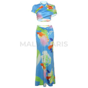 Tani Set Lilies Mermaid Colourful Print Maxi Dress - Blue Dresses