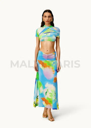 Tani Set Lilies Mermaid Colourful Print Maxi Dress - Blue Dresses