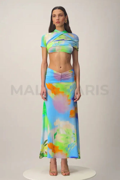 Tani Set Lilies Mermaid Colourful Print Maxi Dress - Blue Dresses