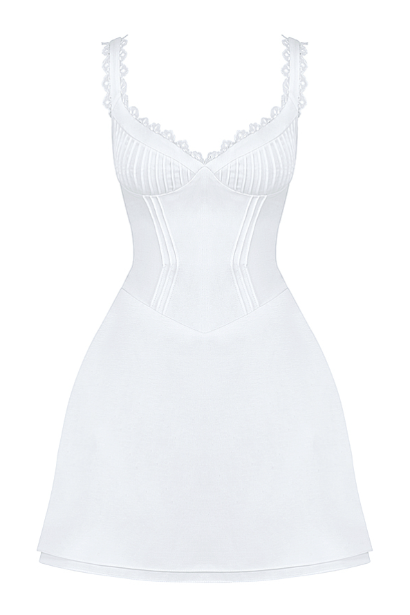 Tilly White Pin Tuck Mini Dress - White Dresses