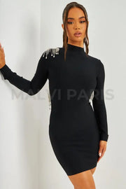 VALERIE Crystal Backless Cutout Mini Dress - Black - MALVI PARIS