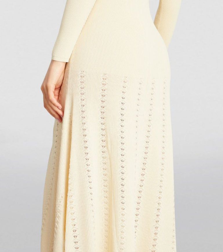 SANDR Rib-Knit Midi Dress  - Beige