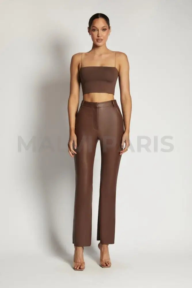 YVES Basic Crop Tank Top - Dark Brown - MALVI PARIS